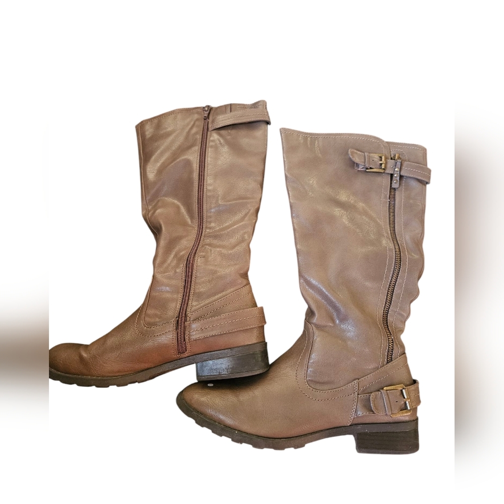 White Mountain Tall Stylish Brown Leather Women's Boots Size 8.5 M